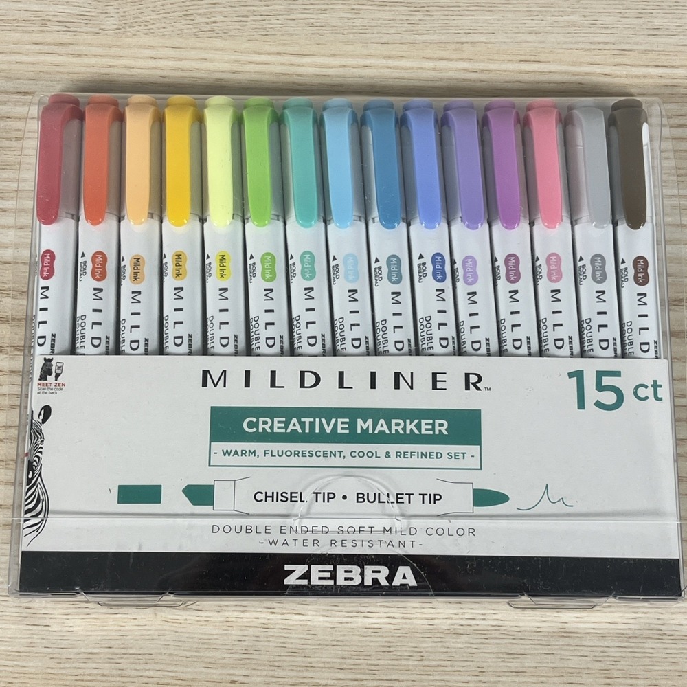 New Zebra Mild Liner Creative Marker Double End Soft Water Resistant - 15 Count